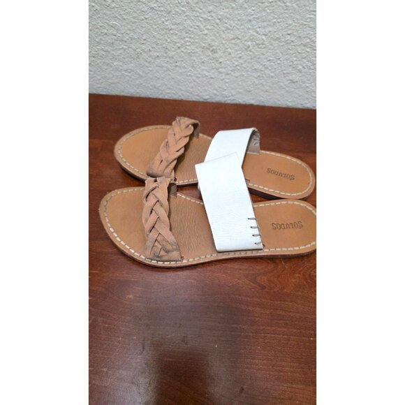 Soludos Women Braided Leather Slip-On Sandals Size 6Tan White - Picture 4 of 9